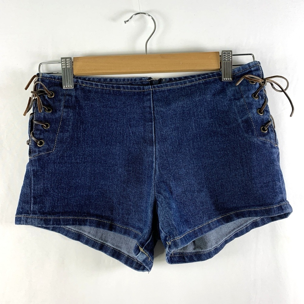 VTG Womens Y2K Corset Lace Up Bare Back Micro Mini Shorts Sz 5 Indie Festival